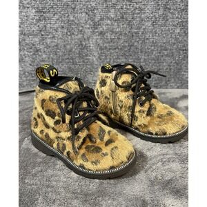 Unbranded Leopard Faux Fur Boots Toddler 7 7.5 Brown Punk Grunge Lace Up EU 23